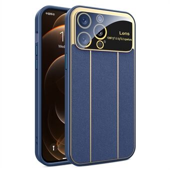 For iPhone 15 Pro Max stor vindusmobildeksel PU-skinn + TPU-elektrobelagt deksel med linsefilm