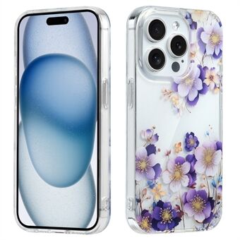 For iPhone 15 Pro Max telefonveske med blomstermønster, gjennomsiktig telefondeksel.