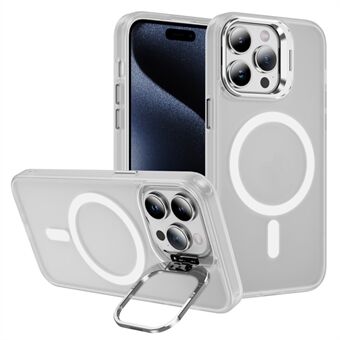 For iPhone 15 Pro Max Skin-Touch PC+TPU+Metall Støtteskinn Telefondeksel Kompatibelt med MagSafe