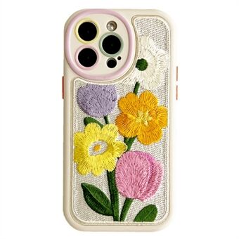 For iPhone 15 Pro Max Mobildeksel med blomster mønster Brodert silikondeksel