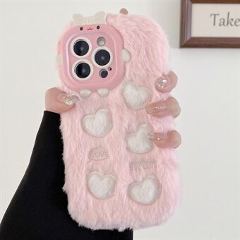 For iPhone 15 Pro Max brodert Love Heart TPU-etui Plysj telefondeksel