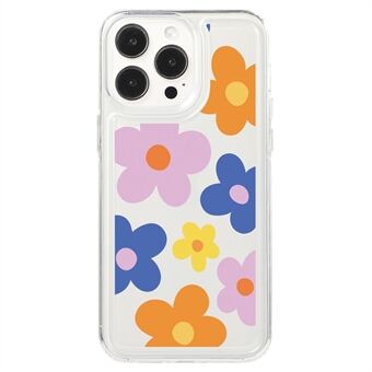 For iPhone 15 Pro Max gjennomsiktig beskyttelsesetui med blomstermønster, støtsikker TPU-materiale