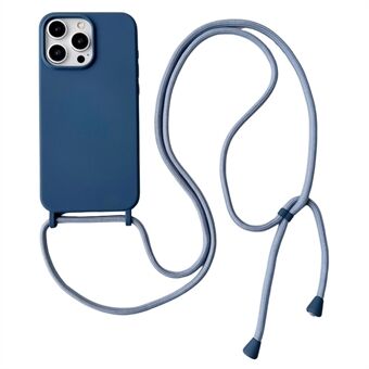 For iPhone 15 Pro Max etui, myk berøringsflate av flytende silikon, telefondeksel med nakkeforstropp.