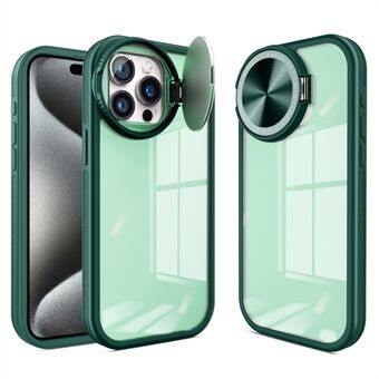 For iPhone 15 Pro Max Case PC + TPU speiltelefondeksel med linsebeskyttelse og stativ.