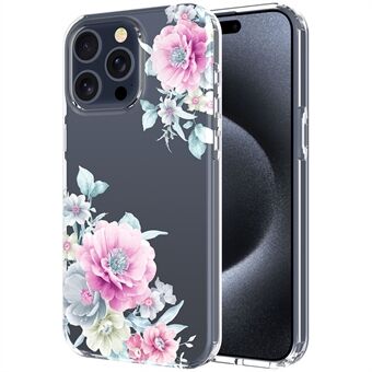 Til iPhone 15 Pro Max deksel Krystallklar TPU Slim-Fit-telefonveske med blomstermønster