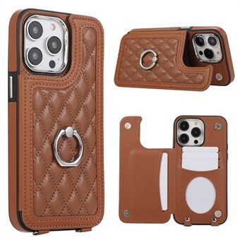 For iPhone 15 Pro Max-etui i PU-skinn + TPU-ring-kickstand med RFID-blokkering for telefon