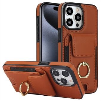 For iPhone 15 Pro Max Etui PU Lær + TPU Støttebeins Telefon Deksel med Kortspor.