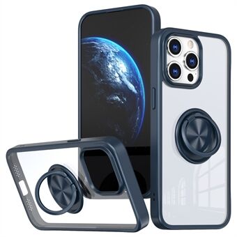 For iPhone 15 Pro Max gjennomsiktig etui med roterende stativ TPU+PC anti-fall telefondeksel.