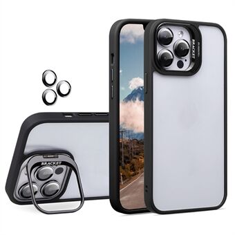 U1 For iPhone 15 Pro Max gjennomsiktig deksel med kickstand, laget av TPU+akryl. Inkluderer også glasslinsefilm.