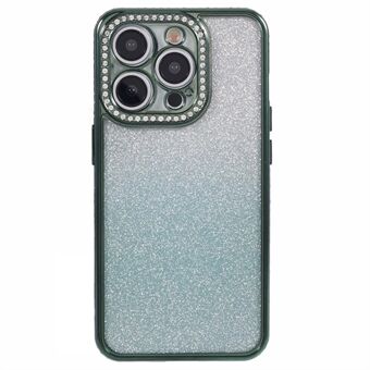 For iPhone 15 Pro Max Slim etui med rhinestones dekorert gradient TPU-telefondeksel