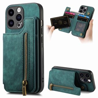 D15 For iPhone 15 Pro Max Kickstand-etui Retro PU+TPU Lommeboktelefondeksel