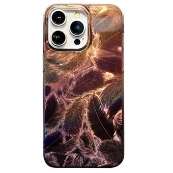 For iPhone 15 Pro Max mobiltelefondeksler IMD fjørfemønster PC+TPU fallresistent deksel.