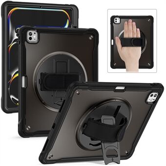 For iPad Pro 13 (2024) Etui Støtteben PC+TPU+Silikon Nettbrettdeksel med Roterende Håndstropp