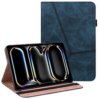 For iPad Pro 11 (2024) Etui PU-lær linjeavtrykk Støtsikker nettbretthylle med elastisk bånd