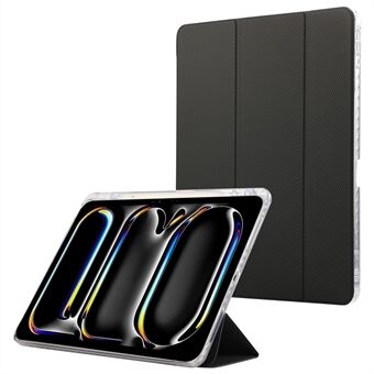 For iPad Pro 11 (2024) Veske Tri-Fold Stå Leather Smart Tablet-deksel Karbonfiber tekstur