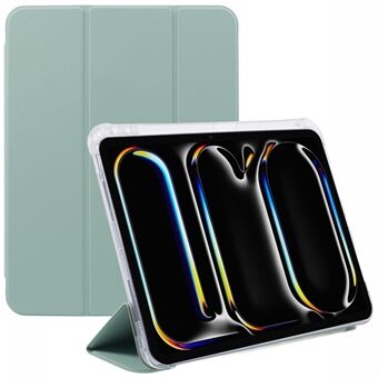 For iPad Pro 11 (2024) Etui Trifold Stativ PU lær + Gjennomsiktig TPU Tablettdeksel med Pennespor