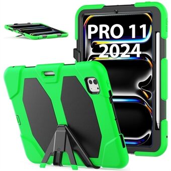 For iPad Pro 11 (2024) Etui PC+Silikon Stativ Tablettdeksel med PET-skjermbeskyttelse.