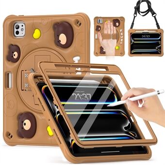 For iPad Pro 11 (2024) Etui med Skulderstropp Bjørnemønster PC+Silikon+TPU Støtte Stativ Deksel