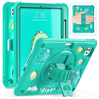 For iPad Pro 11 (2024) Etui Tegneserie Dinosaur Håndstropp Stativ PC+Silicone+TPU Deksel