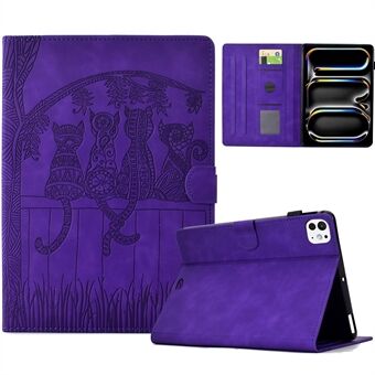 For iPad Pro 11 (2024) Etui Katter Preget PU-skinn Kortspor Nettbrettdeksel