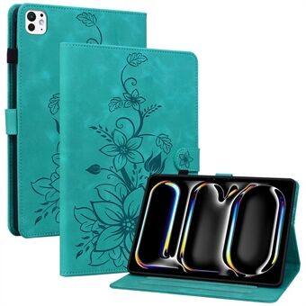 For iPad Pro 11 (2024) etui, Lily Flower Design, PU-skinn, beskyttende deksel for nettbrett