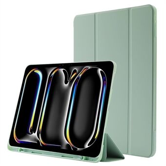 For iPad Pro 11 (2024) Etui, myk tri-fold stående lærdeksel med pennholder - Svartgrønn