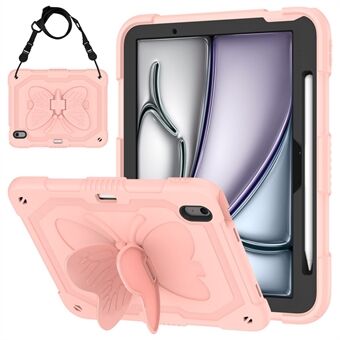 For iPad Air 11 (2024) Etui med Skulderrem Silikon + PC-nettbrettsdeksel Sommerfuglvinger Stativ