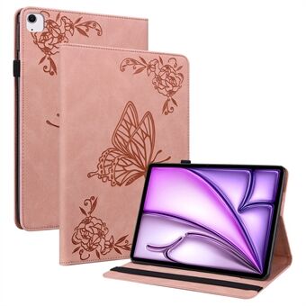 For iPad Air 11 (2024) Etui Preget Sommerfugl Blomst PU Lær Flip Kortholder Tablet Deksel