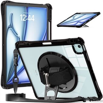 For iPad Air 13 (2024) / iPad Pro 12.9 (2022) / (2021) / (2020) / (2018) Kickstand-etui PC+TPU+Acryl-deksel med stropp