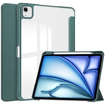 For iPad Air 13 (2024) Etui PU Lær Gjennomsiktig Akryl Tablet Toppstøtte Auto Sleep / Wake