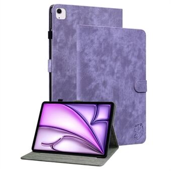 For iPad Air 13 (2024) Etui PU Lær Stativ Tablet Skall Søt Tegneserie Tiger Preging