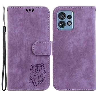 Flip etui for Motorola Moto X40 5G / Edge 40 Pro 5G / Edge+ (2023), stativ lommebok med tiger-mønstret preget PU-skinndeksel