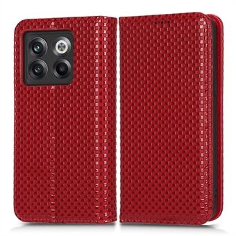 Telefon Flip Lommebokdeksel for OnePlus 10T 5G / ACE Pro 5G, Grid Texture PU- Stand Magnetisk autoabsorbert beskyttende skall