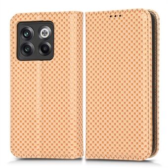 Telefon Flip Lommebokdeksel for OnePlus 10T 5G / ACE Pro 5G, Grid Texture PU- Stand Magnetisk autoabsorbert beskyttende skall