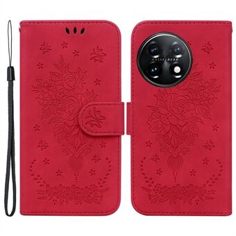 Telefonlommebokveske for OnePlus 11 5G PU-skinn Rose Butterfly-påtrykt Stand mobiltelefondeksel