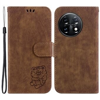 For OnePlus 11 5G PU lær Folio Flip Case Tigermønster påtrykt Stand lommebok telefondeksel