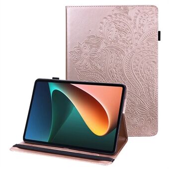 For Lenovo Tab M10 Plus (3. Gen) / Xiaoxin Pad 2022 10.6 tommers Inntrykk Blomst kunstlær tabletteske med elastisk bånd, beskyttende deksel og kortholderstativ.