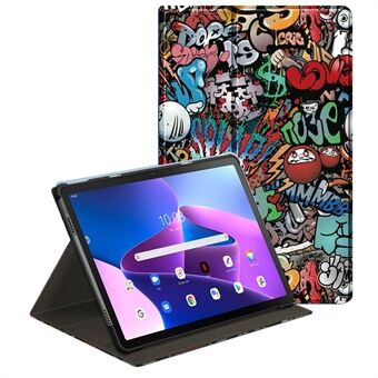 For Lenovo Tab M10 Plus (3. gen) / Xiaoxin Pad 2022 10.6-tommers Anti-scratch Anti-fall Pennespor Design Mønsterutskrift Roterende stativ Design PU-skinn tablettdekseletui med automatisk aktivering/avslåing av dvalemodus.