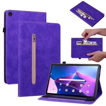 Glidelåslomme PU-skinnveske for Lenovo Tab M10 (Gen 3), ensfarget elastisk bånd tablettovertrekk med stativ.