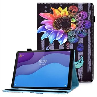 For Lenovo Tab M10 (Gen 3) TB-328FU / TB-328XU Mønstertrykk Lær Stativbeskyttelsesdeksel Kortspor Smart Deksel med Elastisk Bånd og Blyantholder