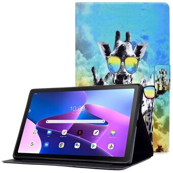 PU-læretui for Lenovo Tab M10 (Gen 3) TB-328FU / TB-328XU, etui med mønsterutskrift, plass til kort og støtdempende deksel med justerbar stativ.