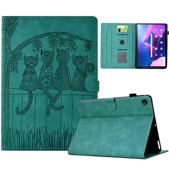 For Lenovo Tab M10 (Gen 3) Etui Katter Preget PU Lær Kortspor Nettbrettdeksel