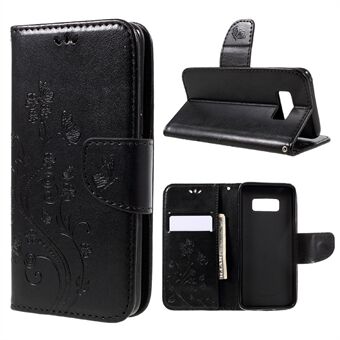 Påtrykt Flora Butterflies Leather Wallet Telefonveske til Samsung Galaxy S8