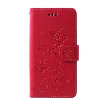 Imprint Butterfly Flower Wallet Lærveske til Samsung Galaxy S10