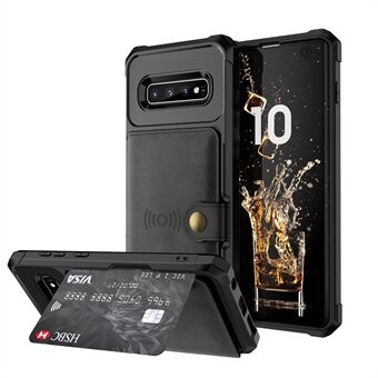 For Samsung Galaxy S10 PU lærbelagt TPU lommebok Kickstand-veske med innebygd magnetark