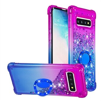 Ring Stativ Fasjonabel Gradient Quicksand Slitesterk TPU-telefonveske Shell for Samsung Galaxy S10 4G