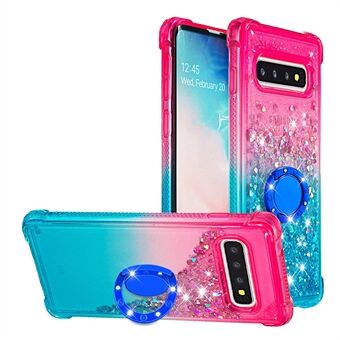 Ring Stativ Fasjonabel Gradient Quicksand Slitesterk TPU-telefonveske Shell for Samsung Galaxy S10 4G