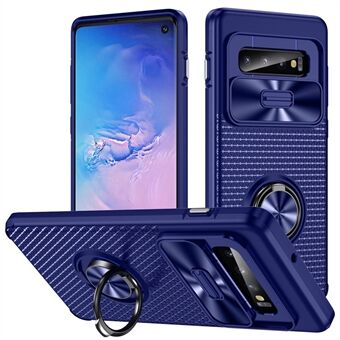 For Samsung Galaxy S10 Ring Kickstand Telefonveske PC + TPU bakdeksel med skyvekameralokk