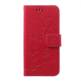 Imprint Butterfly Flower Stand Lommebok Skinnveske til Samsung Galaxy A40