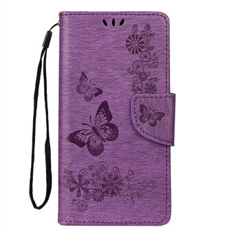 Imprint Butterfly Flower Leather Wallet Mobiltelefonveske til Samsung Galaxy A40